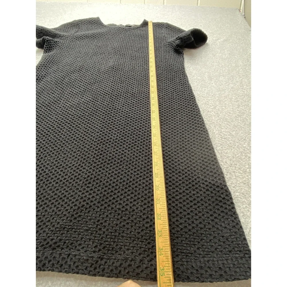 Eileen Fisher Dress Womens L Black Textured Knit Shift Zip Back Short Sleeve